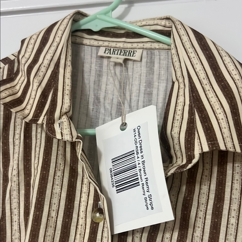 Parterre Owen Dress in Brown Remy Stripe Button-Up Maxi Dress, Parterre, pockets - Picture 2 of 9
